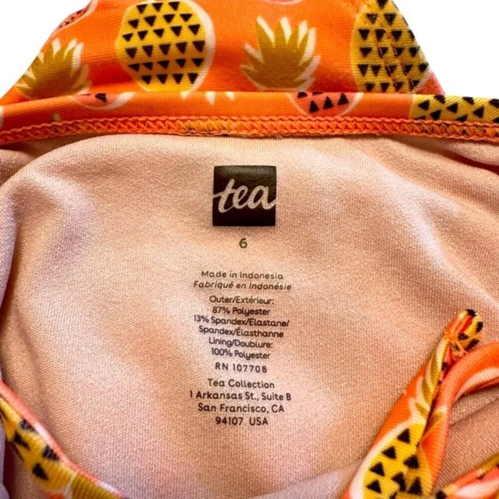 Tea Collection | Girl Orange & Pink Pineapple Print One Piece Swimsuit Size 6